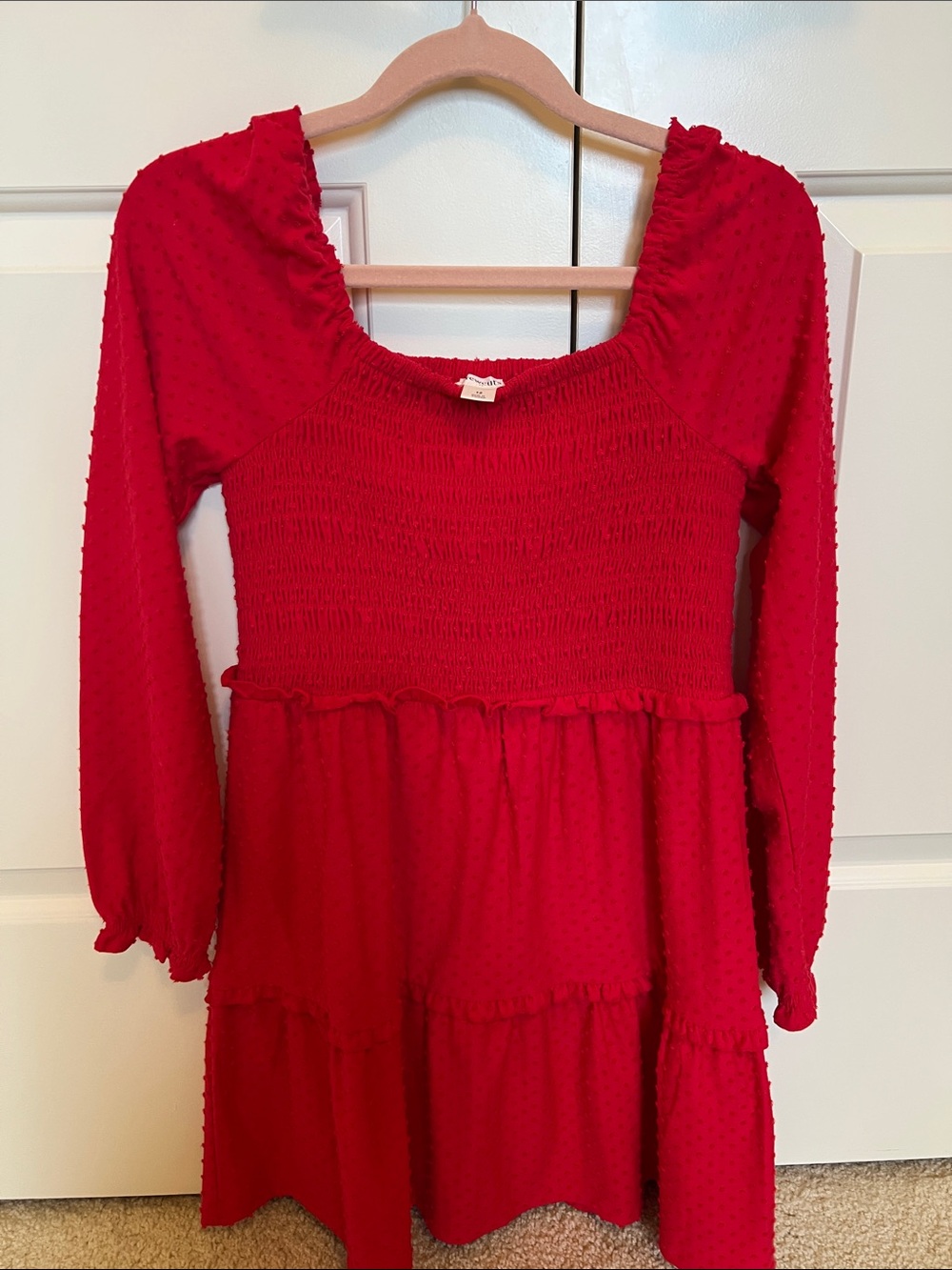 Crewcuts Girls Red Long-Sleeve Smocked Tiered Dress